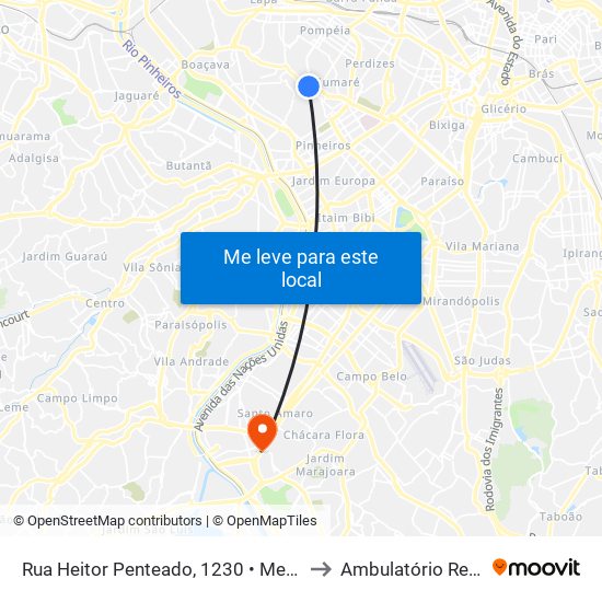 Rua Heitor Penteado, 1230 • Metrô Vila Madalena to Ambulatório Regional Sul map