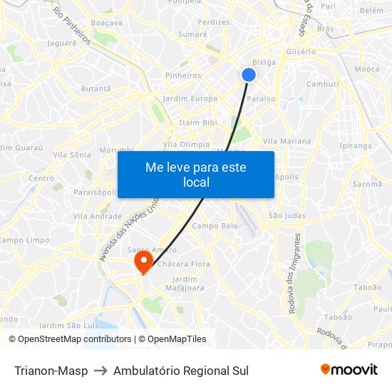 Trianon-Masp to Ambulatório Regional Sul map