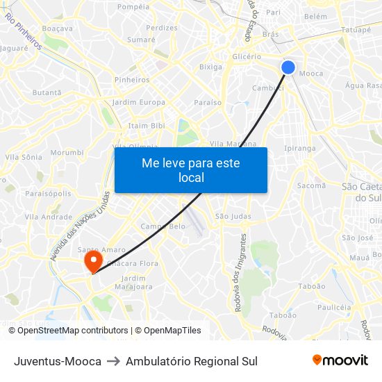 Juventus-Mooca to Ambulatório Regional Sul map
