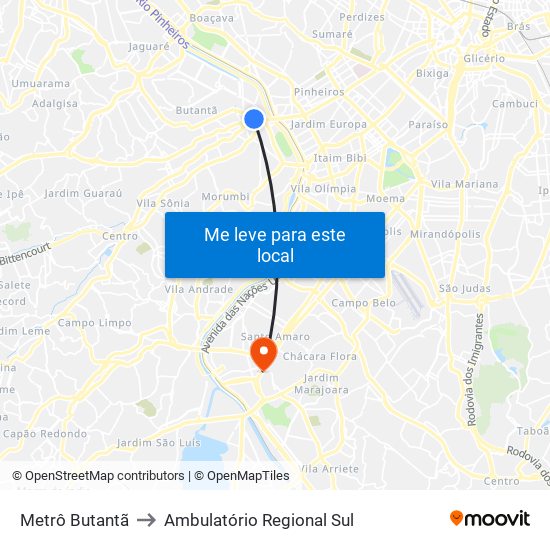 Metrô Butantã to Ambulatório Regional Sul map