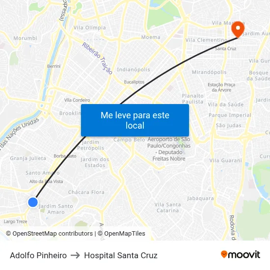 Adolfo Pinheiro to Hospital Santa Cruz map