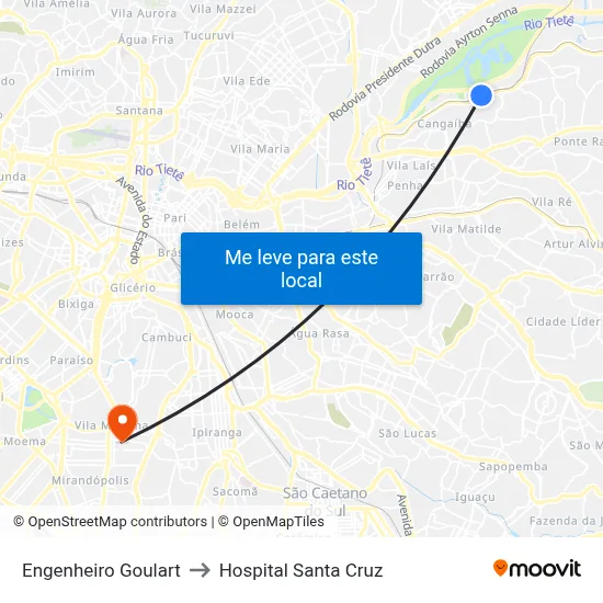Engenheiro Goulart to Hospital Santa Cruz map