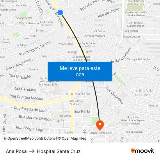 Ana Rosa to Hospital Santa Cruz map