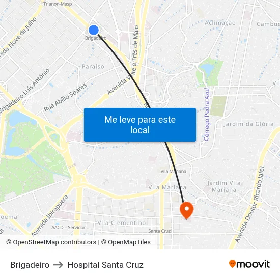 Brigadeiro to Hospital Santa Cruz map