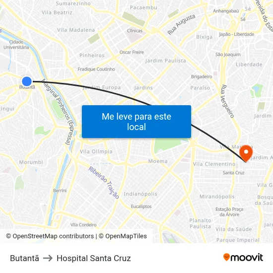 Butantã to Hospital Santa Cruz map