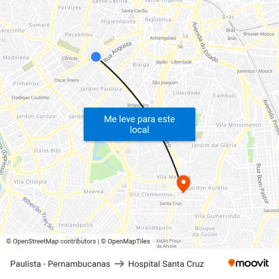 Paulista - Pernambucanas to Hospital Santa Cruz map
