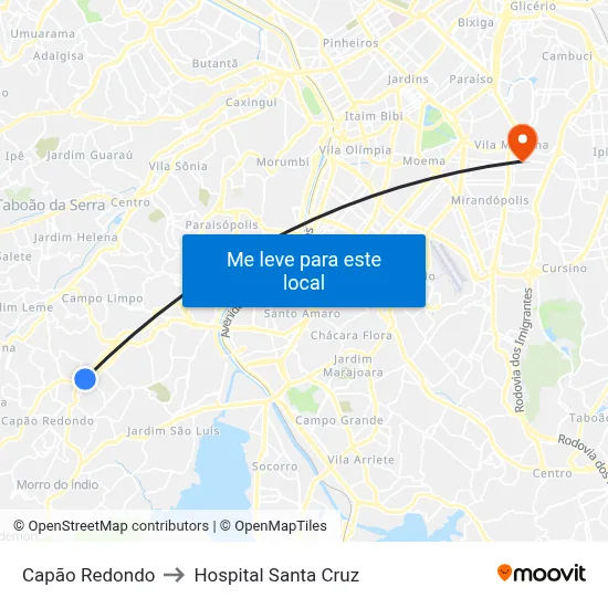 Capão Redondo to Hospital Santa Cruz map