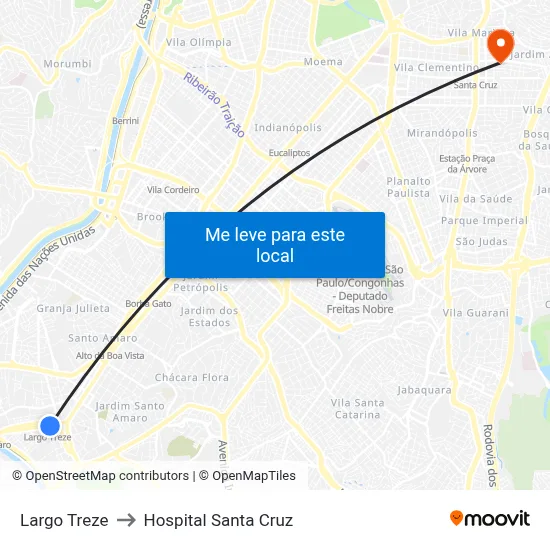 Largo Treze to Hospital Santa Cruz map