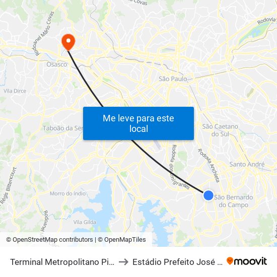 Terminal Metropolitano Piraporinha to Estádio Prefeito José Liberatti map