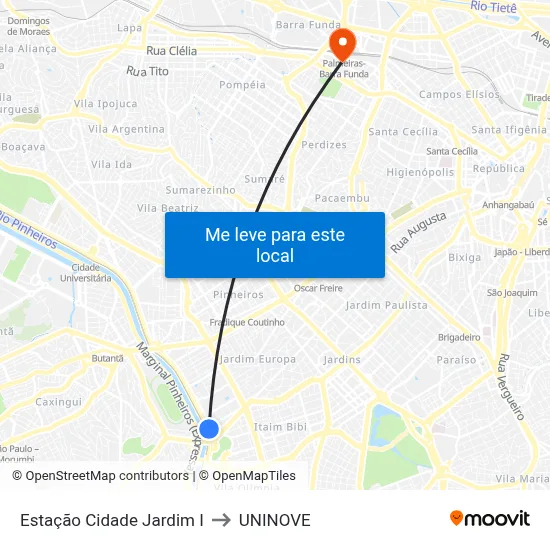 Estação Cidade Jardim I to UNINOVE map