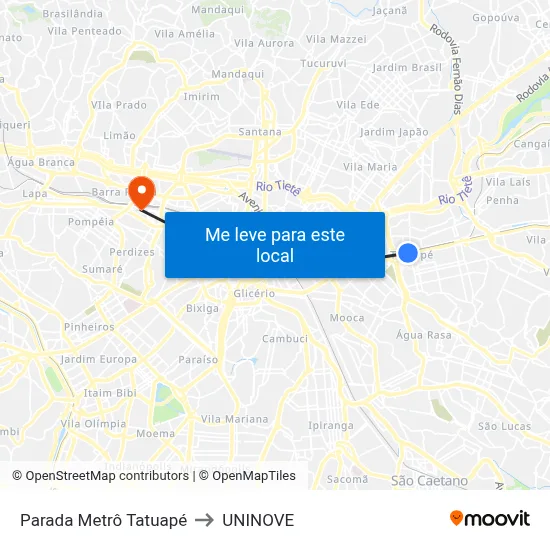 Parada Metrô Tatuapé to UNINOVE map