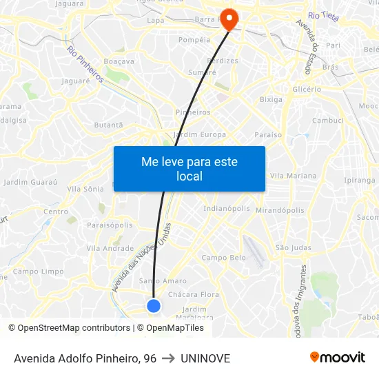 Avenida Adolfo Pinheiro, 96 to UNINOVE map