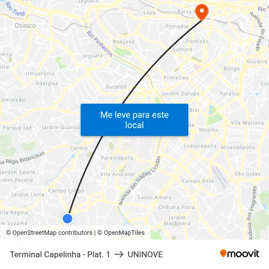 Terminal Capelinha - Plat. 1 to UNINOVE map