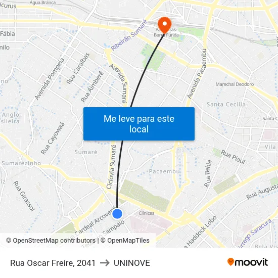 Rua Oscar Freire, 2041 to UNINOVE map