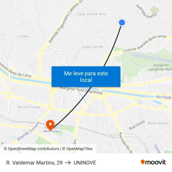 R. Valdemar Martins, 29 to UNINOVE map
