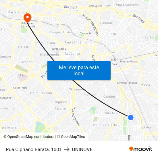 Rua Cipriano Barata, 1001 to UNINOVE map