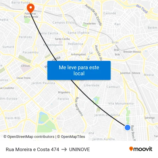 Rua Moreira e Costa 474 to UNINOVE map
