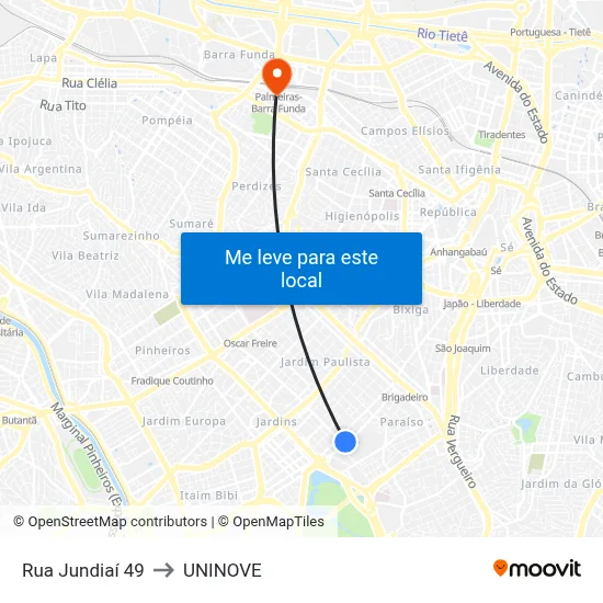 Rua Jundiaí  49 to UNINOVE map
