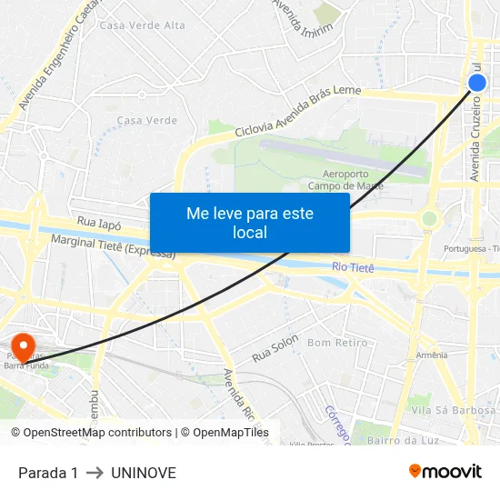 Parada 1 to UNINOVE map