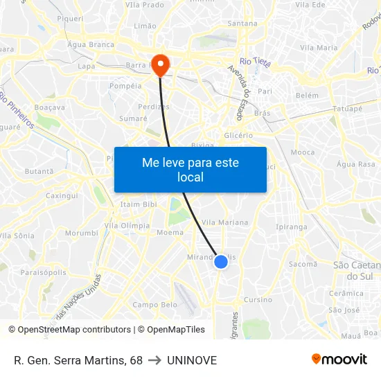 R. Gen. Serra Martins, 68 to UNINOVE map