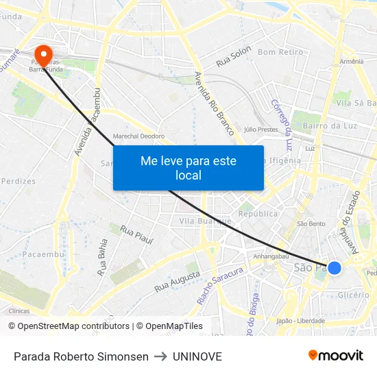 Parada Roberto Simonsen to UNINOVE map