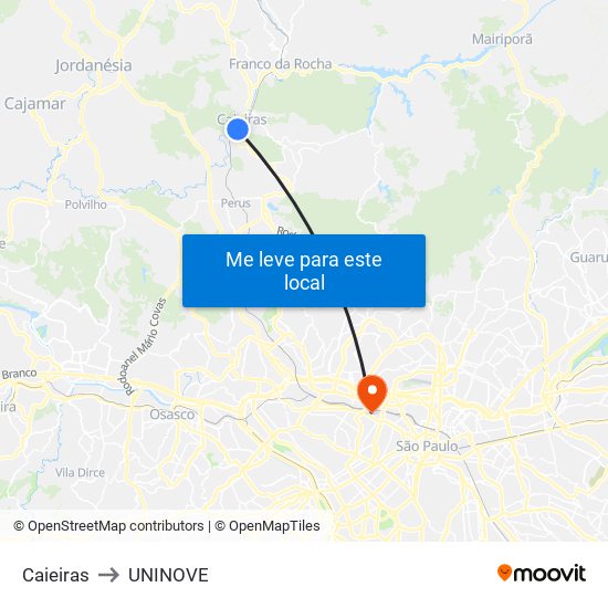 Caieiras to UNINOVE map