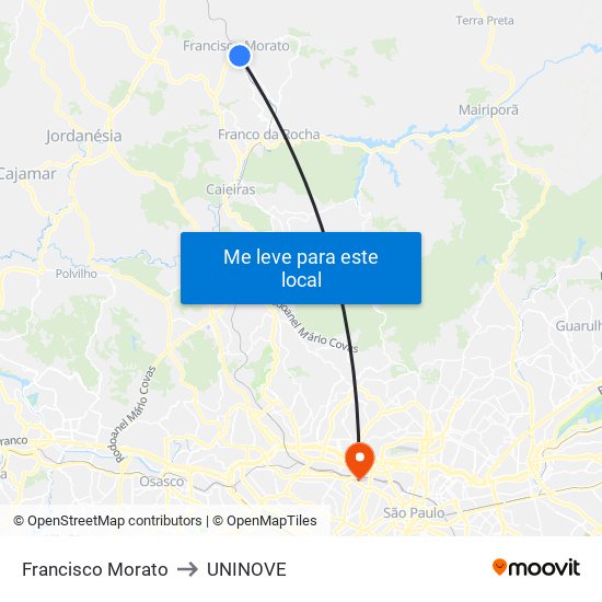 Francisco Morato to UNINOVE map
