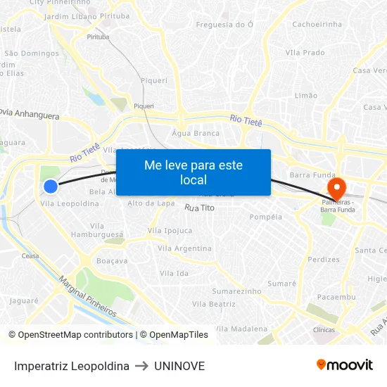 Imperatriz Leopoldina to UNINOVE map
