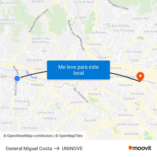 General Miguel Costa to UNINOVE map