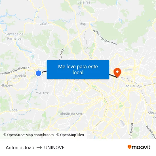 Antonio João to UNINOVE map