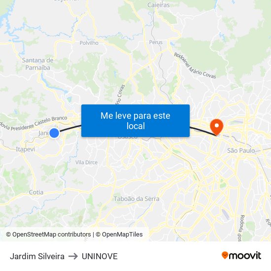 Jardim Silveira to UNINOVE map