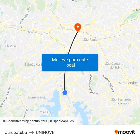 Jurubatuba to UNINOVE map