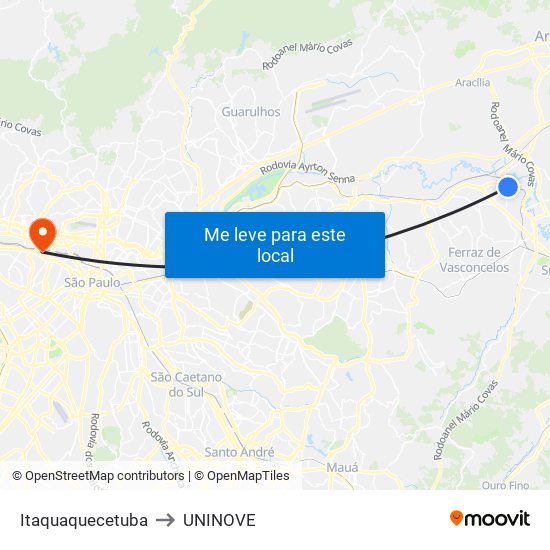 Itaquaquecetuba to UNINOVE map