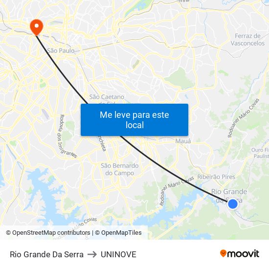 Rio Grande Da Serra to UNINOVE map