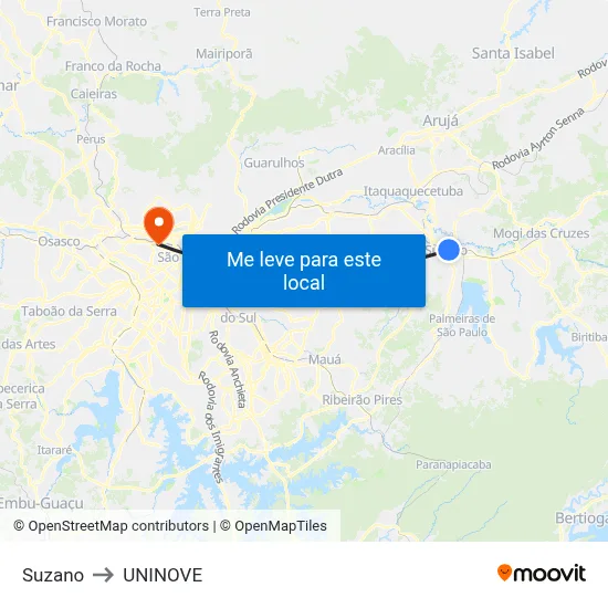 Suzano to UNINOVE map