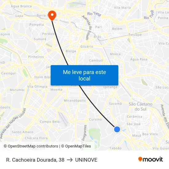 R. Cachoeira Dourada, 38 to UNINOVE map