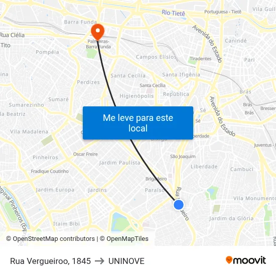 Rua Vergueiroo, 1845 to UNINOVE map