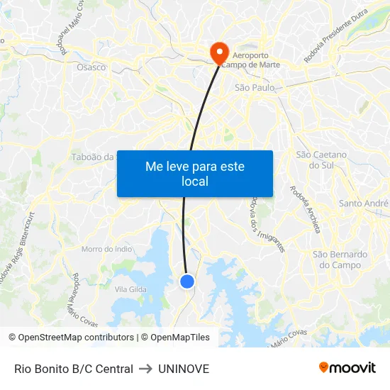 Rio Bonito B/C Central to UNINOVE map