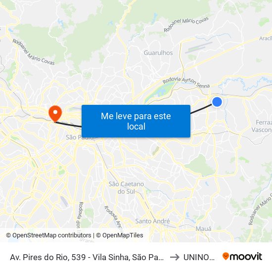 Av. Pires do Rio, 539 - Vila Sinha, São Paulo to UNINOVE map
