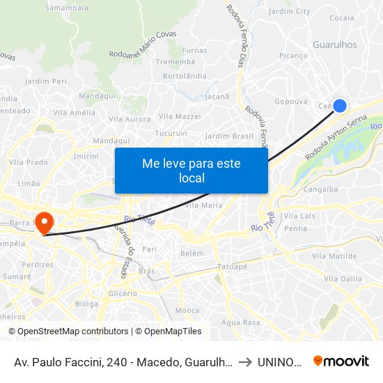 Av. Paulo Faccini, 240 - Macedo, Guarulhos to UNINOVE map