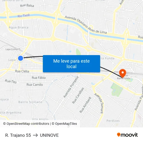 R. Trajano 55 to UNINOVE map
