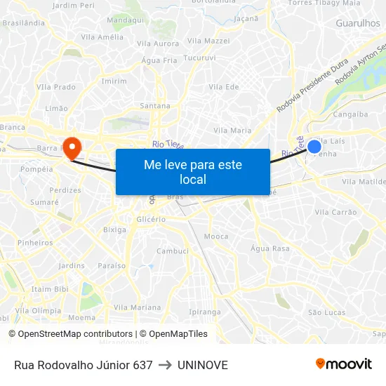Rua Rodovalho Júnior 637 to UNINOVE map