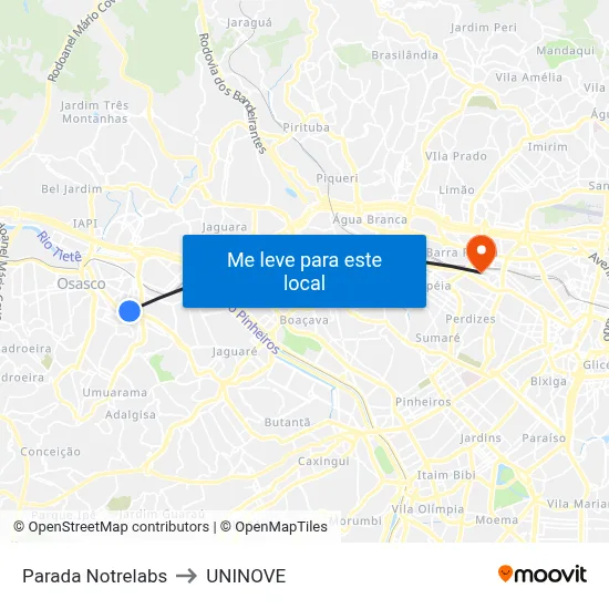 Parada Notrelabs to UNINOVE map