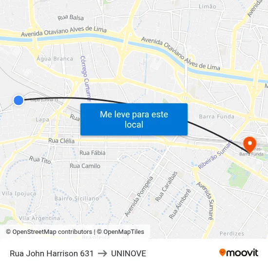 Rua John Harrison 631 to UNINOVE map