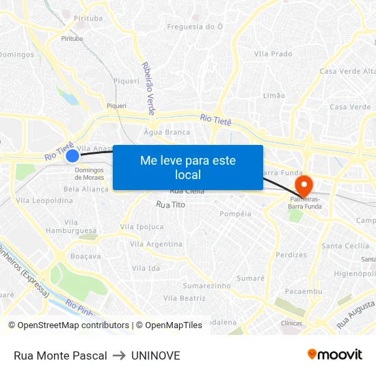 Rua Monte Pascal to UNINOVE map