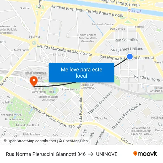 Rua Norma Pieruccini Giannotti 346 to UNINOVE map