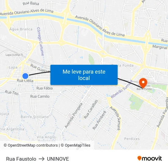 Rua Faustolo to UNINOVE map
