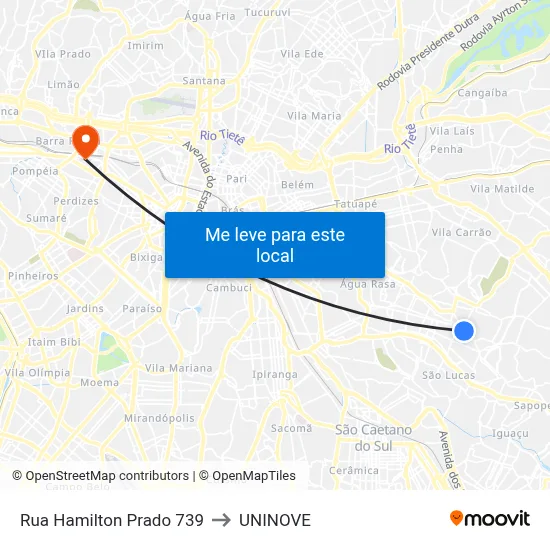 Rua Hamilton Prado 739 to UNINOVE map