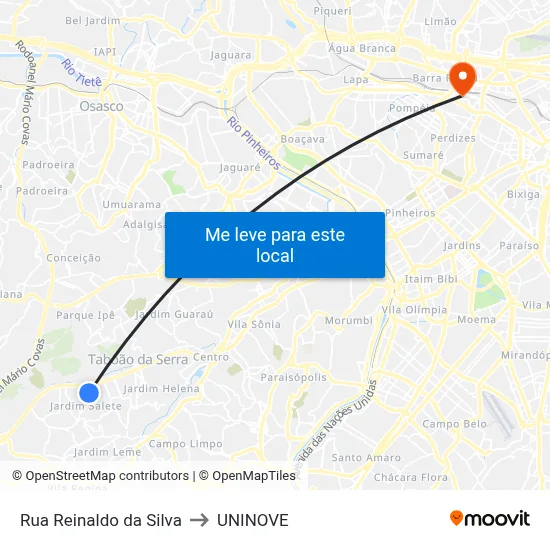Rua Reinaldo da Silva to UNINOVE map