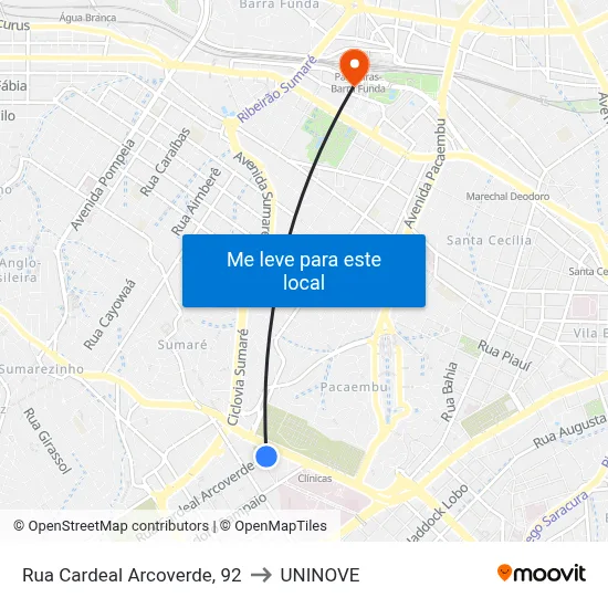 Rua Cardeal Arcoverde, 92 to UNINOVE map